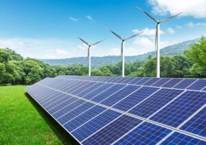 Image credit: Solar panels and wind turbines. Photo: Department of Public Service, New York State.