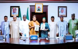 L-R: The Minister of Budget and Economic Planning, Abubakar Bagudu; Minister of Foreign Affairs, Yusuf Tuggar; Kwara State Governor, AbdulRaman AbdulRazaq, Minister of Finance and Coordinating Minister of the Economy, Wale Edun, and Vice President Kashim Shettima, DG, NCCC, Tenioye Majekodunmi, set the agenda for Nigeria ahead of the forthcoming 30th United Nations Climate Change Conference (COP 30). | Credit: NCCC.